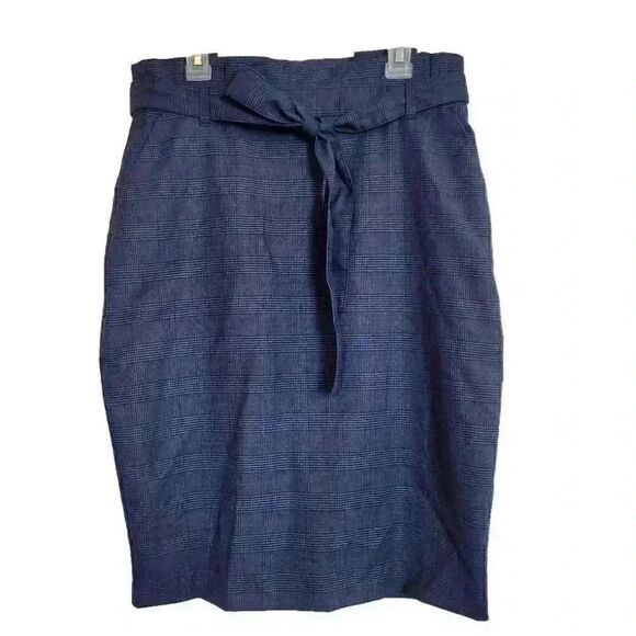 Banana Republic Women's Navy Poly/Rayon/Spandex Plaid Pencil Skirt w Tie Belt & - Picture 1 of 10